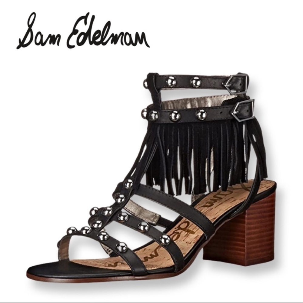Sam Edelman Shaelynn Fringe Heel Sandals, in Black